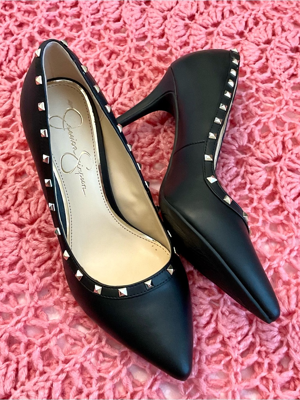 Jessica Simpson Black Studded Pointed Toe Pumps
